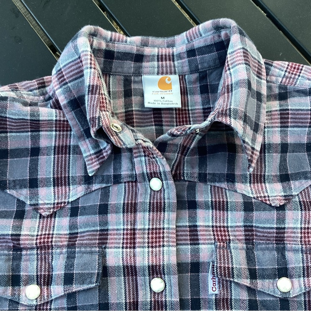 Carhartt Checkered Flannel Shirt Pearl Buttons Womens M